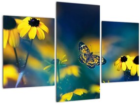 Tablou - Fluture galben și flori (90x60 cm)