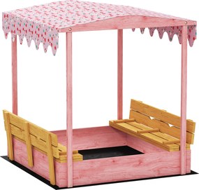 AIYAPLAY Ladă de Nisip pentru Copii 3-6 Ani cu Acoperiș cu Flamingo, Scaune Pliabile, Capac și Husă Incluse, Ladă de Joacă din Lemn de Brad, 134,5x127,5x130 cm, Roz | Aosom Romania