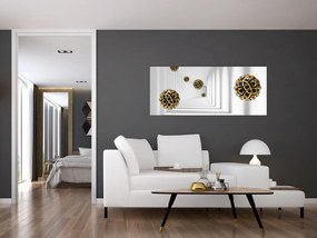Tablou abstract cu mingi de fotbal (120x50 cm)