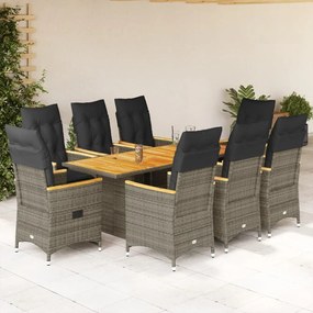 vidaXL Set mobilier grădină cu perne, 9 piese, gri, poliratan