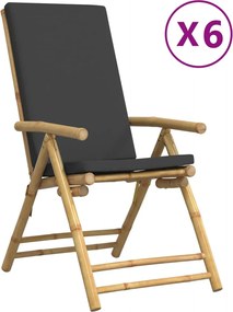 vidaXL Scaune pliabile/rabatabile, 6 buc., cu perne gri închis, bambus