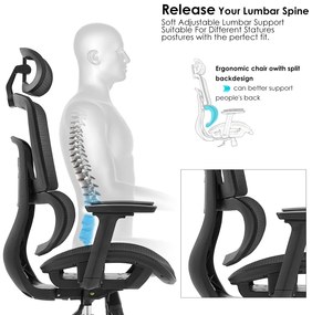 Ergodynamic Gary H - Scaun de birou - Full mesh - black, translatie sezut, brate 3D
