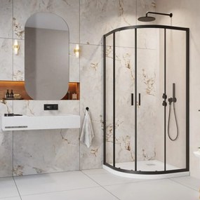 Cabina de dus semirotunda cu usi glisante Radaway Alienta 80x100 cm negru-transparent