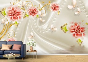 Tapet Premium Canvas - Florile fluturii si apa 3d abstract