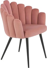 Scaun modern tapitat K410, roz/negru, stofa catifelat/metal, 65x62x85