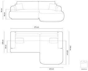 Coltar extensibil dreapta 5 locuri, modular, cu lada depozitare, Ella, Micadoni Home, 271x174x94 cm, tesatura boucle, bej deschis