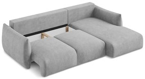 Colțar gri deschis extensibil cu tapițerie din chenille (cu colț pe partea dreaptă/cu șezlong) Leila – Makamii