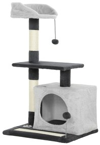 PawHut Ansamblu de joacă pentru pisici cu căsuță, Culcuș, Stâlpi și Covor, 85cm, Gri | Aosom Romania