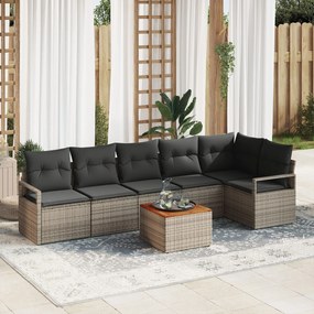 vidaXL Set canapea grădină, 7 piese, cu perne gri, din rattan poliester și acacia