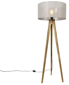 Lampă de podea vintage rustică cu trepied din lemn cu abajur taupe 50 cm - Tripod Classic
