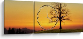 Tablou - Copacul în câmp (cu ceas) (90x30 cm)