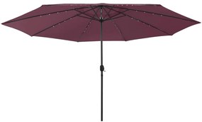 vidaXL Umbrelă de soare de grădină cu LED-uri, roșu bordo, 400 cm