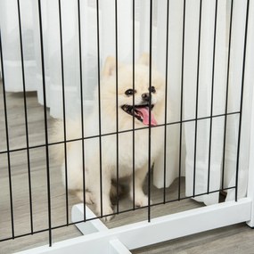 PawHut Poartă de protecție pentru câini cu picioare, 305 x 82 cm, lemn, pliabilă, pentru protecție la scări, uși, holuri, 4 panouri, Alb | Aosom Romania