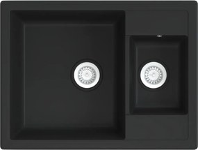 vidaXL Chiuvetă bucătărie dublă cu orificiu de preaplin, negru, granit