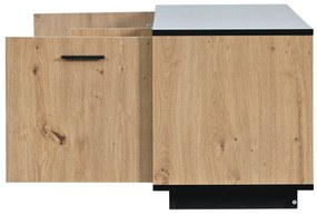Comodă TV cu O Sertar, Trei Uși și Două Rafturi din Sticlă, Iluminare LED cu 15 Culori Variabile, 180x40x45 cm, Negru+ Natural