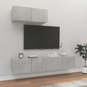 Set comoda TV, 3 piese, gri beton, lemn prelucrat 3, Gri beton, 80 x 30 x 30 cm