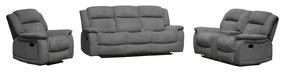 Set cu Recliner Carole,  Canapea 3L - 224x101x101  cm, Canapea 2L - 196x101x101  cm, Fotoliu - 106x101x101 cm, Stofa, Gri