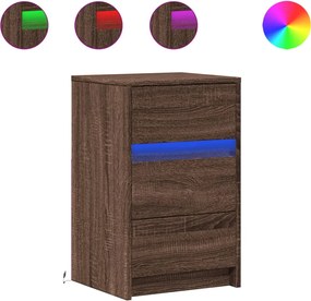vidaXL Noptieră cu lumini LED, stejar maro, lemn prelucrat