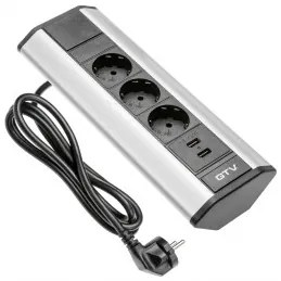 Priza aplicata de colt model AE-PBKT3U2U-80, 3 iesiri, 2xUSB, finisaj aluminiu