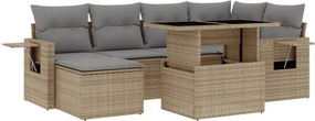 vidaXL Set canapele de grădină, 7 piese, cu perne, bej, poliratan