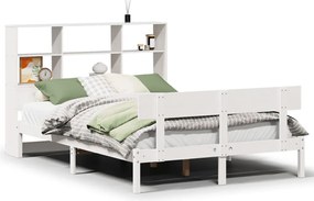 vidaXL Pat cu bibliotecă fără saltea, alb, 140x190 cm, lemn masiv pin