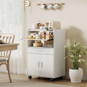 HOMCOM Dulap pentru cuptor cu microunde, raft, dulap cu uși duble, sertar, role, Alb | Aosom Romania