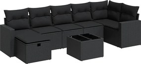 vidaXL Set mobilier de grădină cu perne, 8 piese, negru, poliratan