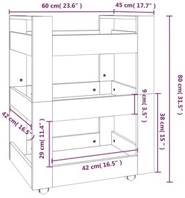 Carucior de bucatarie stejar sonoma 60x45x80 cm lemn prelucrat Stejar sonoma