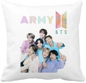 Perna Decorativa BTS Army cu Semnaturi 2, 40x40 cm, Alba, Mata, Husa Detasabila, Burduf