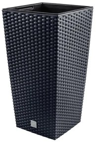 Ghiveci decorativ de flori, patrat 22.5x22.5x42.1 cm, imitatie ratan, negru, Rato
