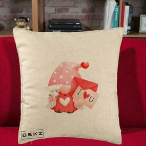 Cadou Romantic - Perna Personalizata I Love You Gnome Valentine cu Scrisoare, 40x40 cm, Bej, Husa Detasabila, Perna Inclusa, BEKZ®