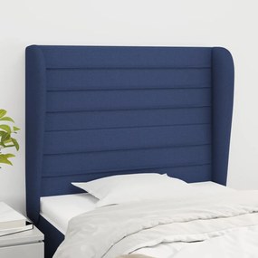 3118084 vidaXL Tăblie de pat cu aripioare, albastru, 93x23x118/128 cm, textil