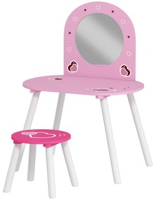 AIYAPLAY Măsuță de toaletă pentru copii cu taburet și oglindă Măsuță pentru fete cu inimioare pentru copii 3-6 ani roz | Aosom Romania