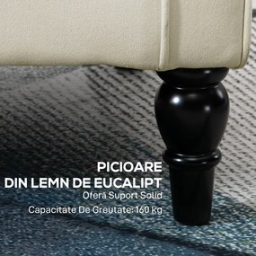 HOMCOM Scaun Decorativ Capitonat cu Spatar Inalt, Cotiere Rotunjite Captusite și Sezut cu Captuseala Groasa, Alb Crem | Aosom Romania