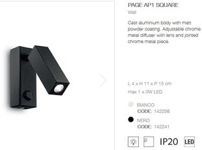 Aplica moderna, directionabila, LED PAGE AP SQUARE NERO 142241
