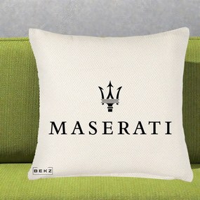 Perna Personalizata cu emblema Maserati, 40x40 cm, Crem Reliefat, Husa Detasabila, Perna Inclusa, BEKZ®