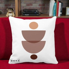 Perna Decorativa Geometric Boho Semicercuri Brun, 40x40 cm, Alba Mata, Husa Detasabila, Perna Inclusa, BEKZ®