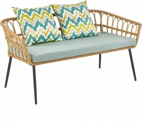 Banca GARDENA 2S, stejar/negru, rattan sintetic/otel, 140x68x71 cm