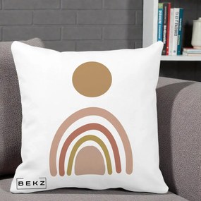 Perna Decorativa Boho Rainbow Sun, 40x40 cm, Alba Mata, Husa Detasabila, Perna Inclusa, BEKZ®