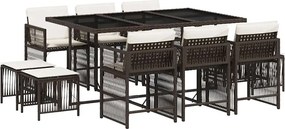 vidaXL Set mobilier de grădină cu perne, 11 piese, maro, poliratan