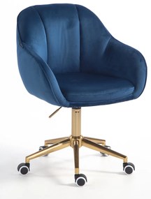HR2055K Scaun Bleumarin din Catifea cu Bază Aurie