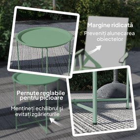 Outsunny Masă de grădină cu tavă detașabilă și picioare pliabile din oțel, Ø46x50 cm, verde | Aosom Romania