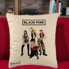 Perna Personalizata K-pop BLACKPINK Fotografie de Grup, 40x40 cm, Bej, Husa Detasabila, Perna Inclusa, BEKZ®