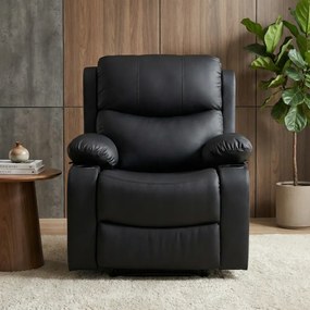 Fotoliu Masaj, Incalzire, rabatabil, sezut cu arcuri metalice, suport picioare extensibil, piele PU, Negru