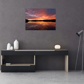 Tablou pe sticlă - Apus de soare peste lac (70x50 cm)