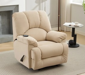 Fotoliu Masaj si Incalzire, Recliner, suport picioare extensibil, Textil, Bej