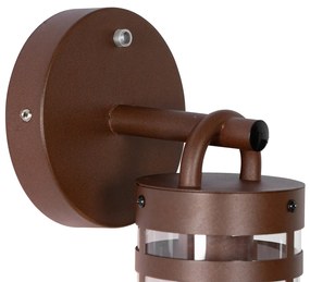 Aplică de perete exterioară maro ruginiu IP44 cu senzor crepuscular - Ruben