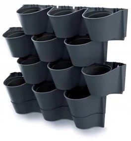 Ghivece decorative de flori, modular, antracit, 12x0.75 L, set 12 buc, 67x17.7x57 cm, Cascade Wall