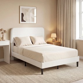 HOMCOM Cadru pat single cu tăblie căptușită cu Teddy-Fleece, cadru metalic pentru pat, montaj ușor, alb | Aosom Romania