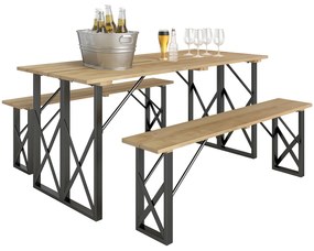 Outsunny set masă și bănci din lemn pentru 6-8 persoane, 160 cm, cu orificiu pentru umbrelă de 5 cm, design durabil,  maro | Aosom Romania